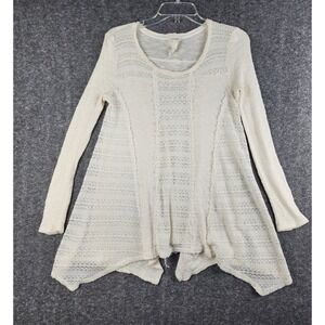 Blu Pepper Tunic Top Womens Medium Cream Boho Mixed Knit Sharkbite Hem DB3979